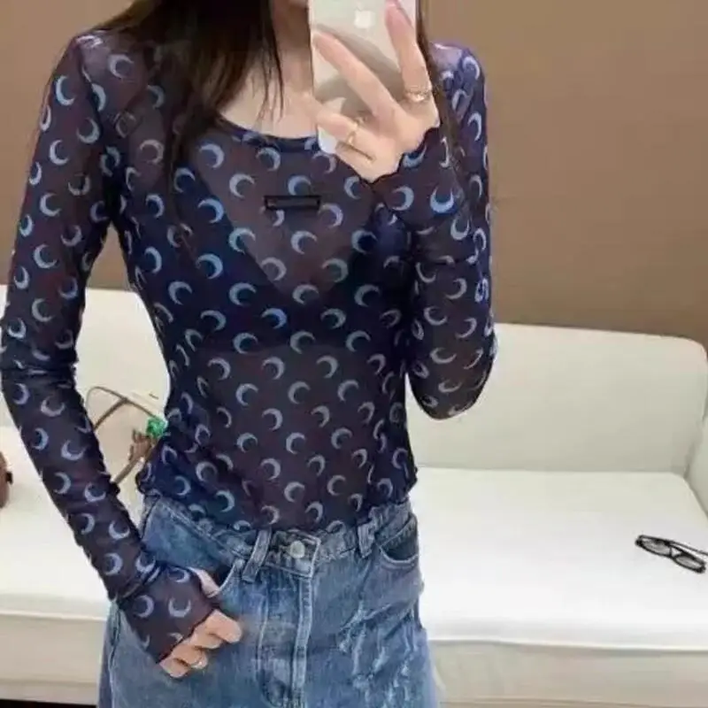 Women Sheer Mesh Shirt Long Sleeve Crop Top Slim Elastic Blouse Y2K Casual Sexy Ruffles Bottoming T Shirt 4
