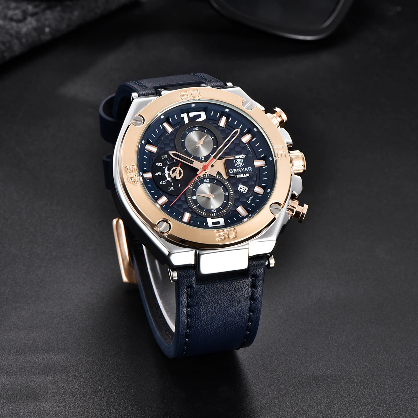 

BENYAR Brand Luxury Men Watch Leather Quartz Clock Fashion Chronograph Wristwatch Male Sport Military Relogio Masculino BENYAR