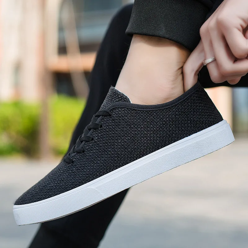 Men's Canvas Shoes Summer Breathable Lightweight Korean Style Shallow Mouth Loafers Non-slip Casual Lace Up Walking Sneakers 5