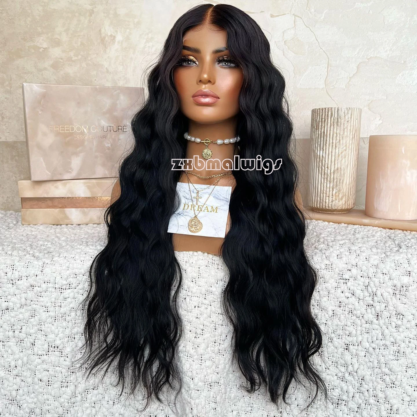 Synthetic Hair Lace Front Wig Women Black Burgundy Deep Wave Glueless Heat Resistant Fiber Cosplay Party Hair