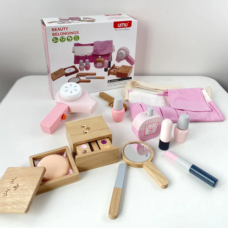 12 Pcs Beautiful Makeup Set Girls Toys Pretend Play Kid Salon Make Up Toys Simulation Wooden Toy For Girls Dressing Cosmetic