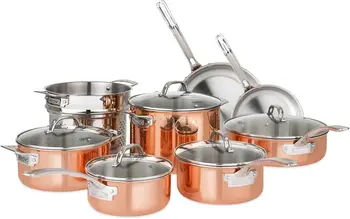 13-Piece Tri-Ply Copper Cookware Set by Viking non stick cooking pot set