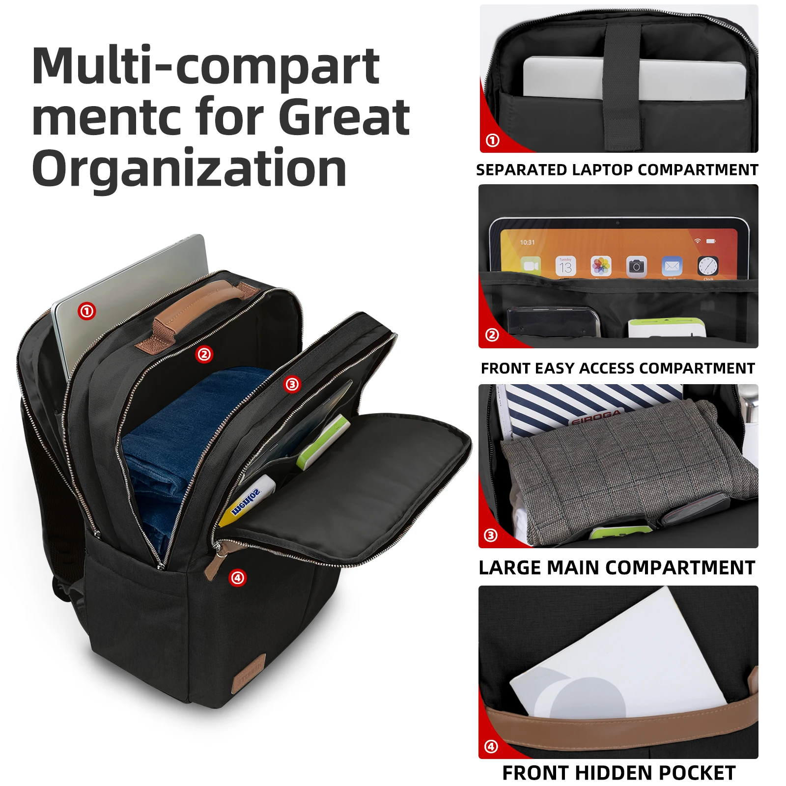 High Quality Large Backpack Waterproof Multi-function Double Zipper Unisex Casual Travel Business Outside Student School Bag