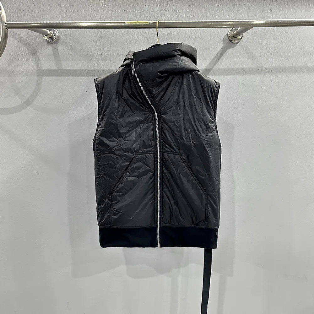 

Y2k Street Wear Rick Mens Winter Jackets and Coats Black Vest Witch Hat Designs Slanted Zipper Vest Jacket