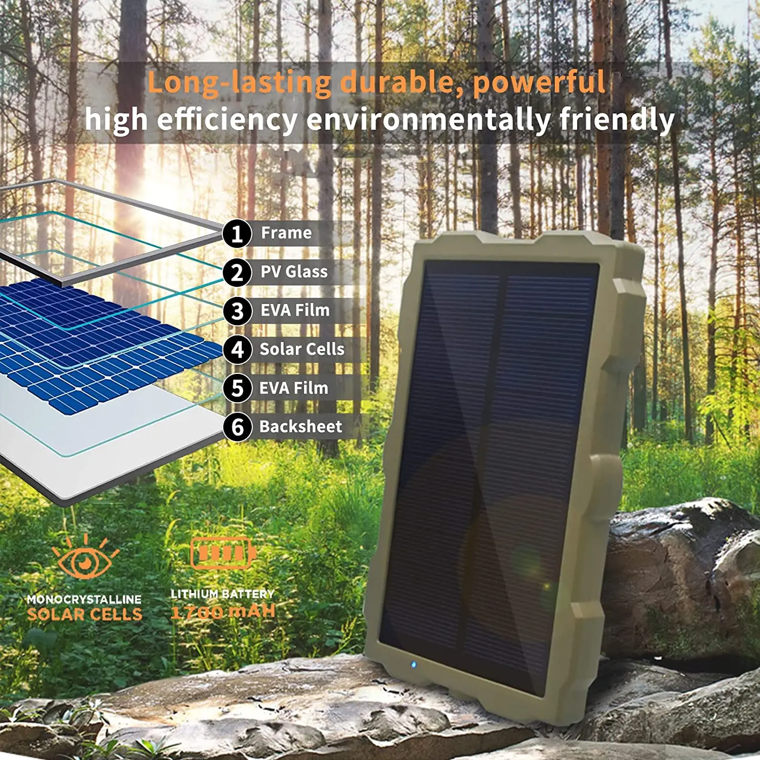 Outdoor Waterproof 1700MAh Lithium Battery Hunting Trail Camera Solar Panel Kit-Waterproof Solar Charger Power System Trail Camera Solar Battery Charger