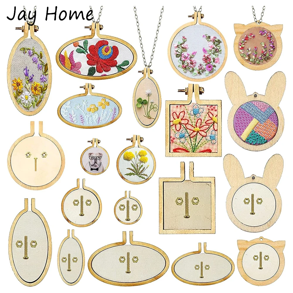 5er Pack Mini Stickerei Reifen kleine Holz Mini Kreuzungs stich Reifen Tier geformt Mini Holz Reifen Ring für DIY Anhänger Handwerk – Detail 1