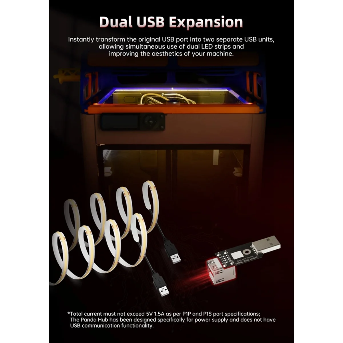 Panda Hub USB Port Protection 3D Printer Parts for P1S P1P 3D Printer Panda Touch