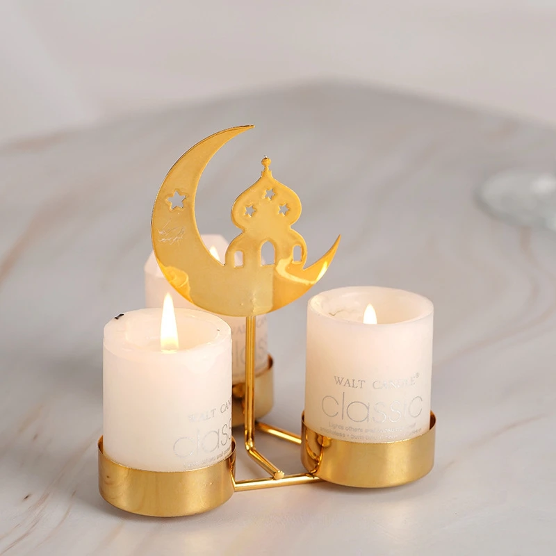 Ramadan Candle Holder Metal Golden Eid Mubarak Candlestick Base Iron Art Candle Holder Night Lamp Ornaments Craft Decor