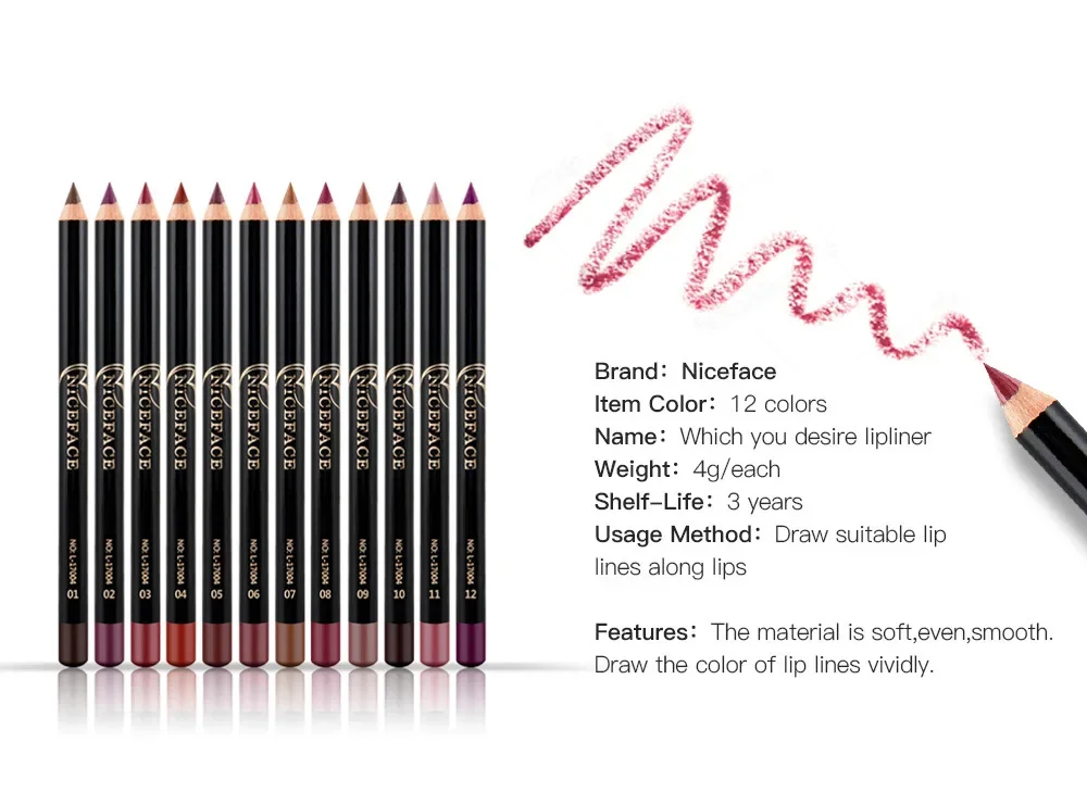 12 Color Wood Lip liner Waterproof Lady Charming Lip Liner Soft Pencil Makeup Women's Long Lasting Cosmetic Tool lip liner lip liner pencil lipliner pencil lip liner set lip makeup set lipstick pencil