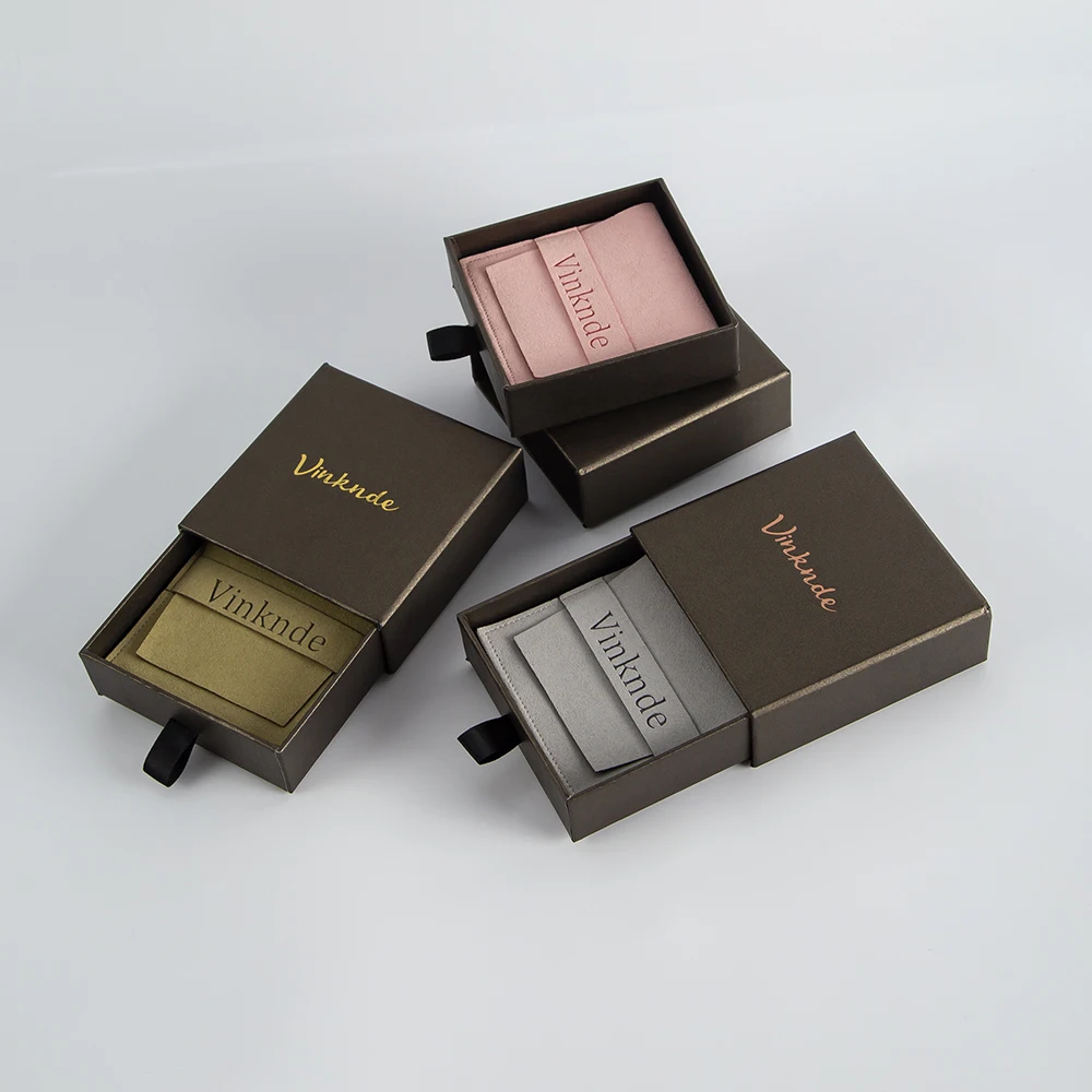 Personalized Logo Package Boxes Pouches Coffee Paper Jewelry Box Case Sliding Drawer Necklace Organizer Wedding Gift Suede Bag
