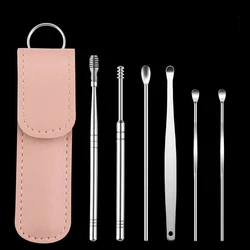 Stainless Steel Ear Wax Removal Kit - 6 Piece Ear Care Tool Set (Pink)