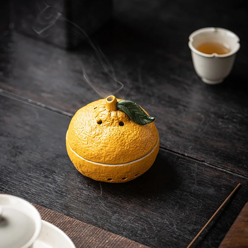 Lucky Ceramic Aromatherapy Stove Orange Home Indoor Agarwood Sandalwood Incense Incense Coil Burner Decoration Tea Room Tea Tabl