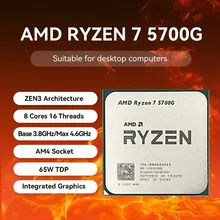 AMD Ryzen 7 5700G 3.8GHz Base Clock 8-Core 16-Thread Desktop Processor CPU, AM4 Socket, AMD Radeon Graphics, No Heatsink Fan