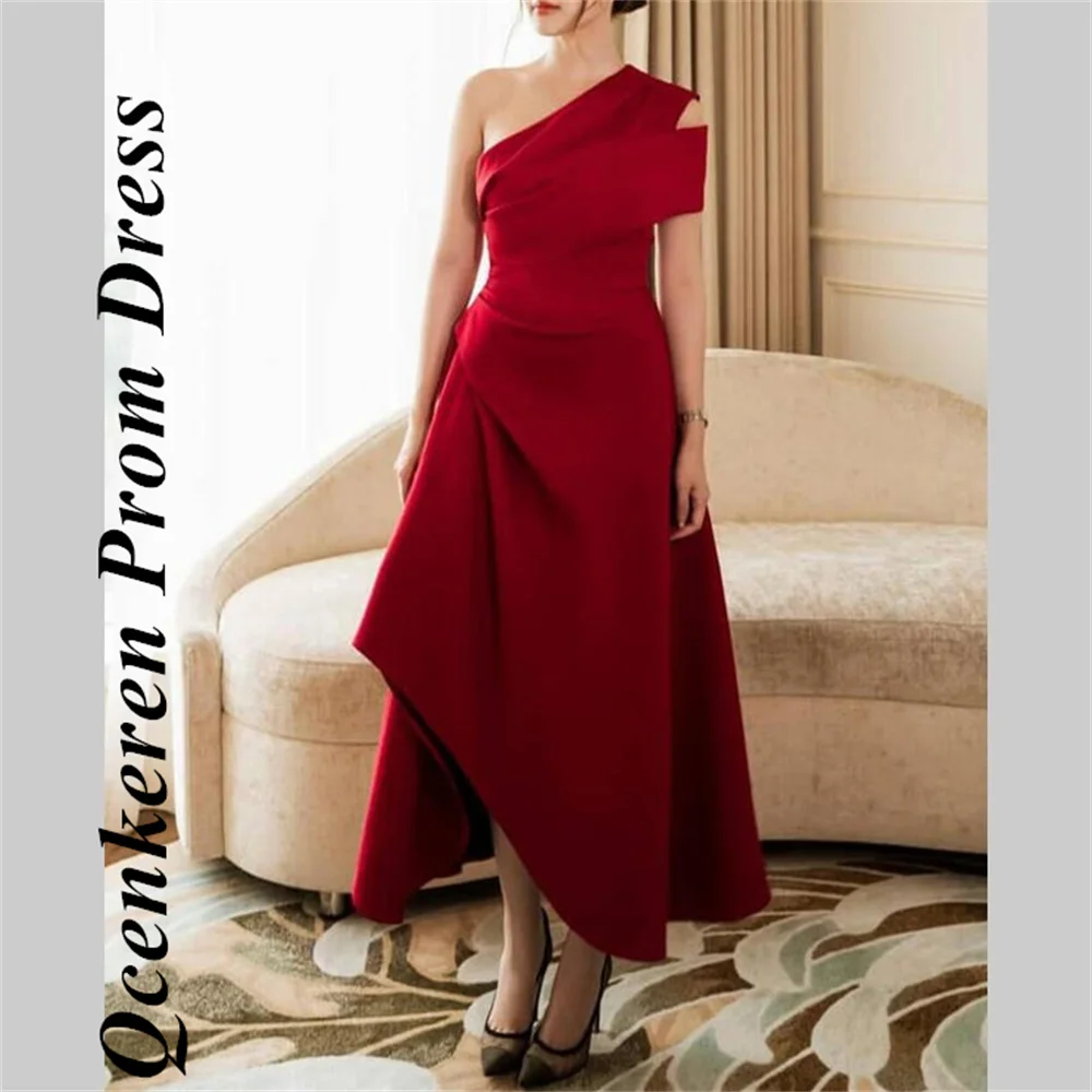 

Qcenkeren Asymmetrical Prom Dress Ankle-Length Evening Dress One Shoulder Sleeveless Formal Bridesmaid Gown 2024