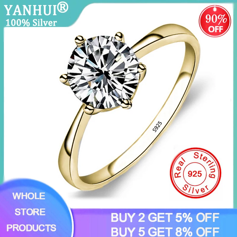 Классическое кольцо YANHUI золотого цвета с шестью крапанами 6 мм циркониевые