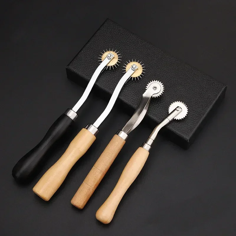 예술과 가죽 공예를위한 나무 손잡이가있는 3mm/2mm 가죽 바늘 포인트 추적 휠 전문 스티치 마킹 스페이서