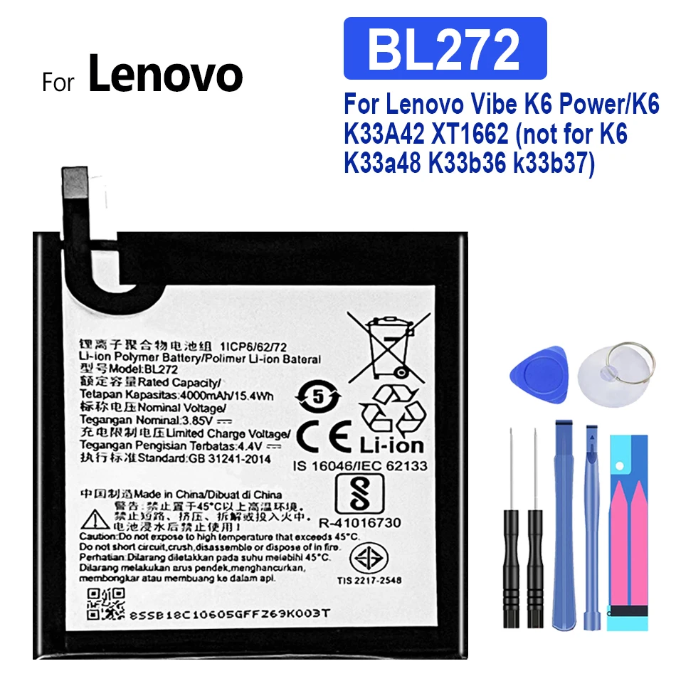 

4000mAh BL272 BL267 Mobile Phone Replacement Battery For Lenovo Vibe K6 Power K33A42 /Vibe K6 K33A48 Batterie Accumulator