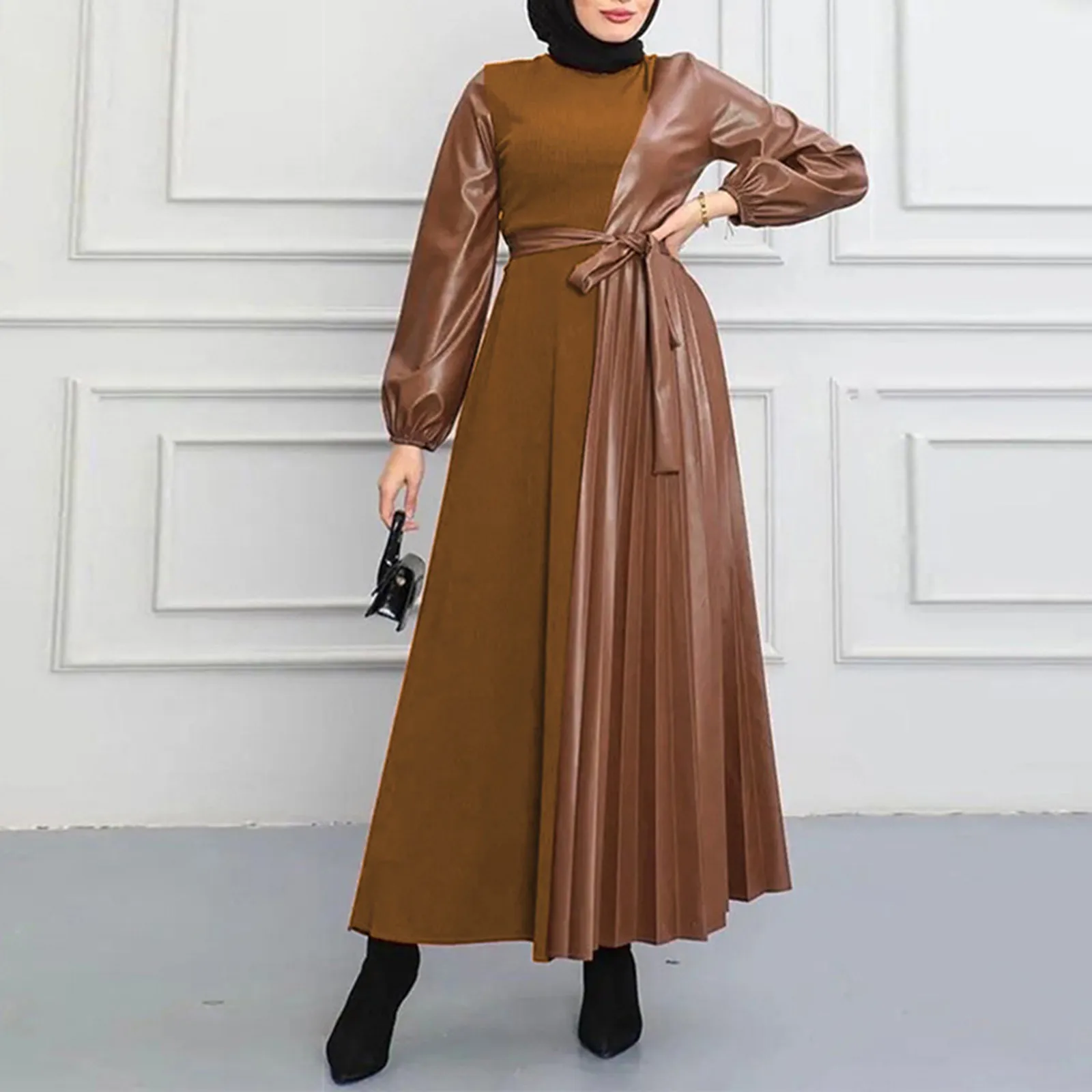 

2024 Women Spring Long Sleeve Dress High Waist Slim Robe Modest Muslim Islamic Turkey Abaya Kaftan Ramadan Gown Women Clothes