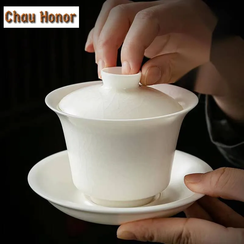 190ml Handmade Ru Porcelain Gaiwan Aesthetic Ice Cracks Tea Tureen Tea Making Cover Bowl Tea Ceremony Accessories Collection