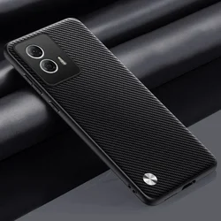Leather Carbon Fiber Phone Case - Durable Hard Protection Cover for Edge 50 Fusion (Carbon fiber Black)