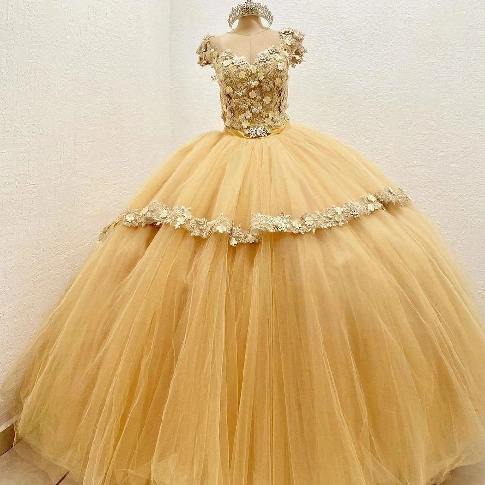 

ANGELSBRIDEP 3D Flowers Ball Gown Quinceanera Dresse Crystal Beading Lace Applique Vestidos De 15 Anos Formal Princess Birthday