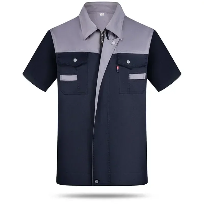 

Work Workers Mens Workshop Shirt Zipper Short Mechanic Uniform Factory Clothes Costume Sleeve Jacket Repair With Workwear Pocket