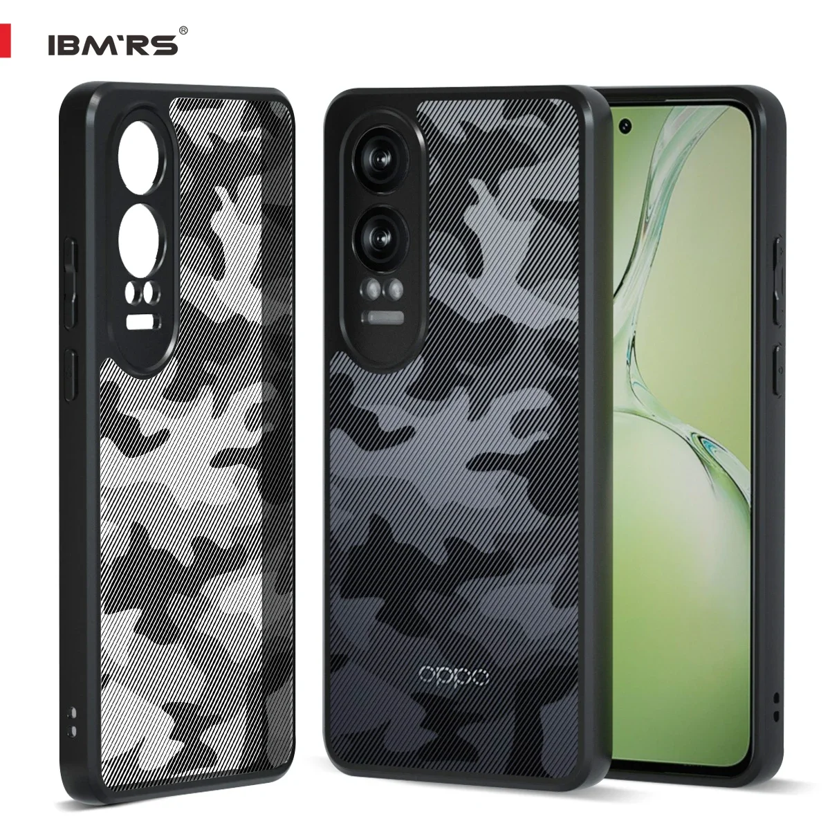 IBMRS Clear Back Cover Case with Camera Protection Bump – Durable TPU+PC Blend, Camo Black