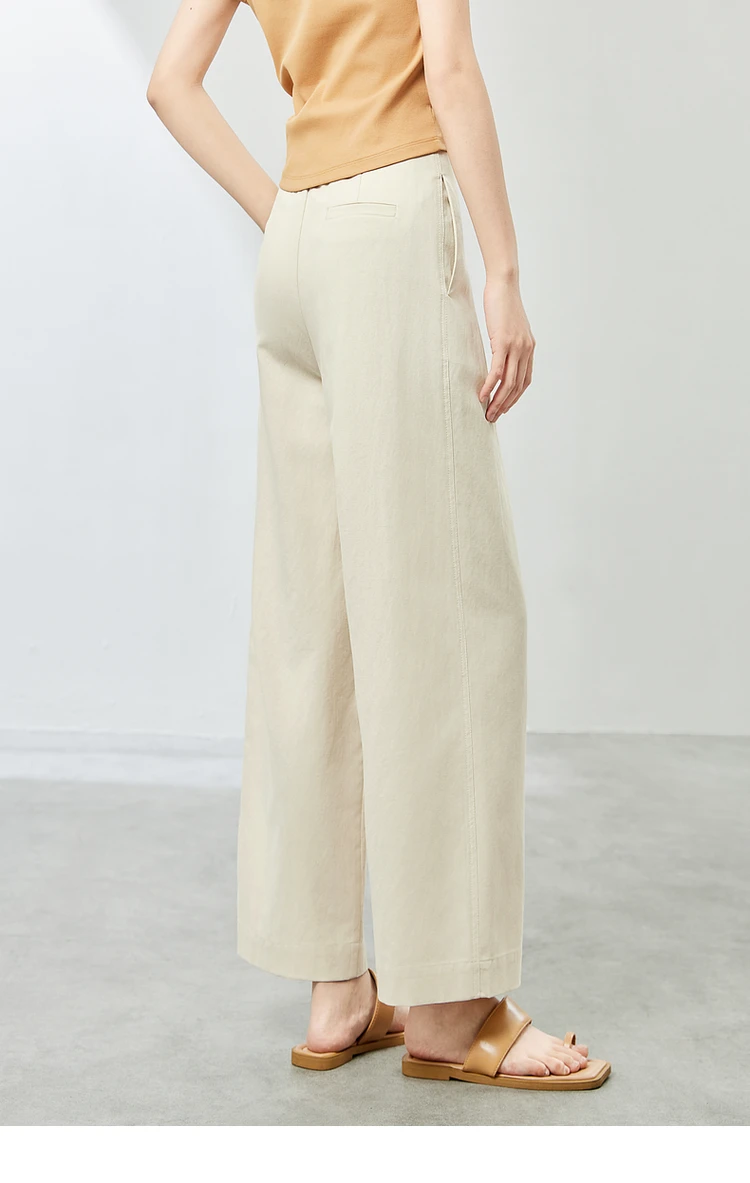 SENTUBILA Wide Leg Ankle-Length Pants 2024 Summer New Fashion Elastic Waist Cotton Casual Trousers Straight Loose Pant 142K53683