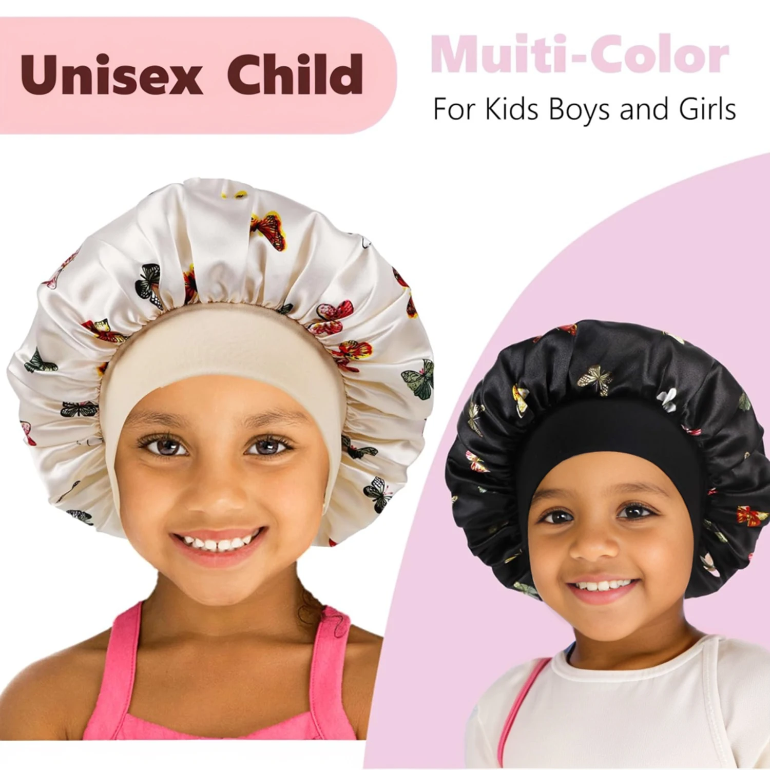 Children kids bonnet cap Bonnet New Wide Edge Elastic Butterfly Printing Sleep Fashion Leisure Home Comfortable Nightcap Hair Cap