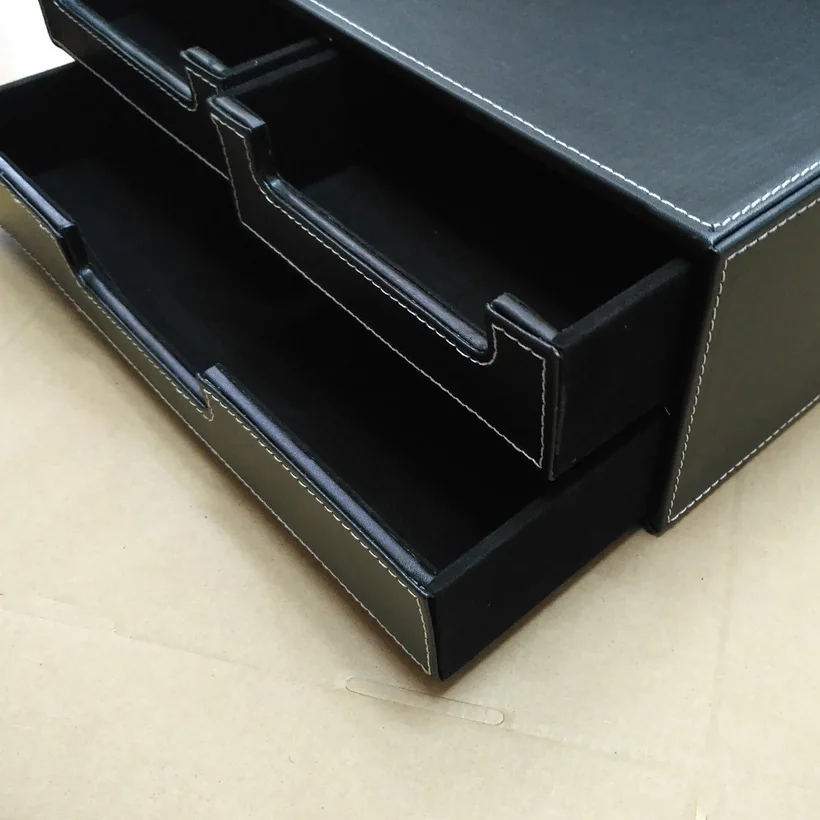 Double-layer Office drawer PU Leather Desk Filing Cabinet Stationery Box Container Organizer Document Tray Drawer Desktop Set