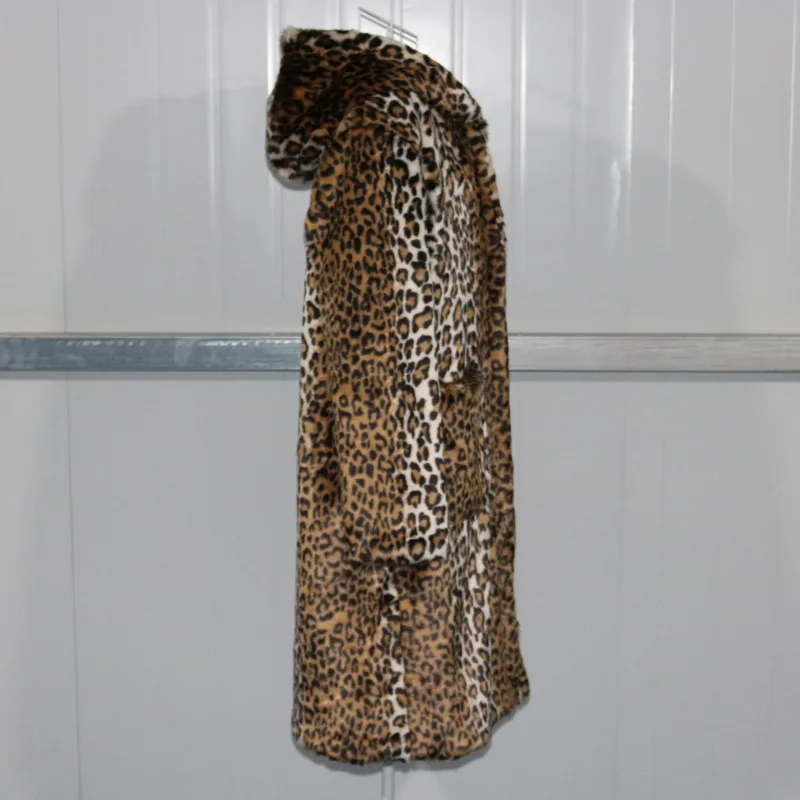 Leopard Faux Fur Coat Long Women New Winter Fluffy Jacket Hooded Mink Coat Female Thickened Fur Plush Coat Warm Long Sleeves