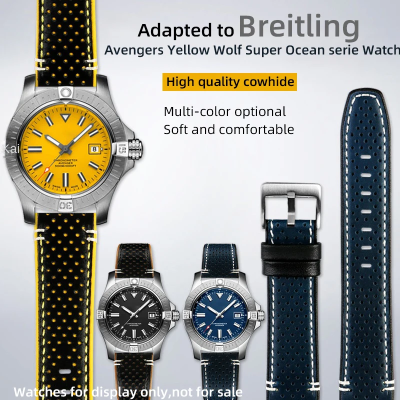 

Cow leather strap 22mm for Breitling Watch Band Avengers, Sea Wolf, Yellow Wolf Scout Bird GMT Super Ocean Series leather strap