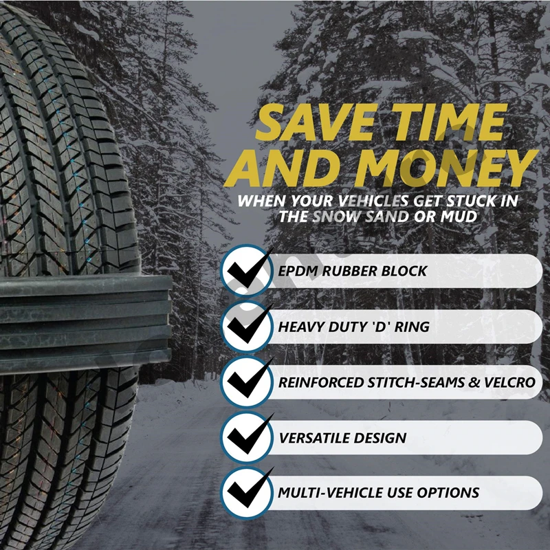 Tire Traction Device for Cars Anti Skid Emergency Tire Straps to Get Unstuck from Snow, Mud, & Sand-Snow Traction Mat or