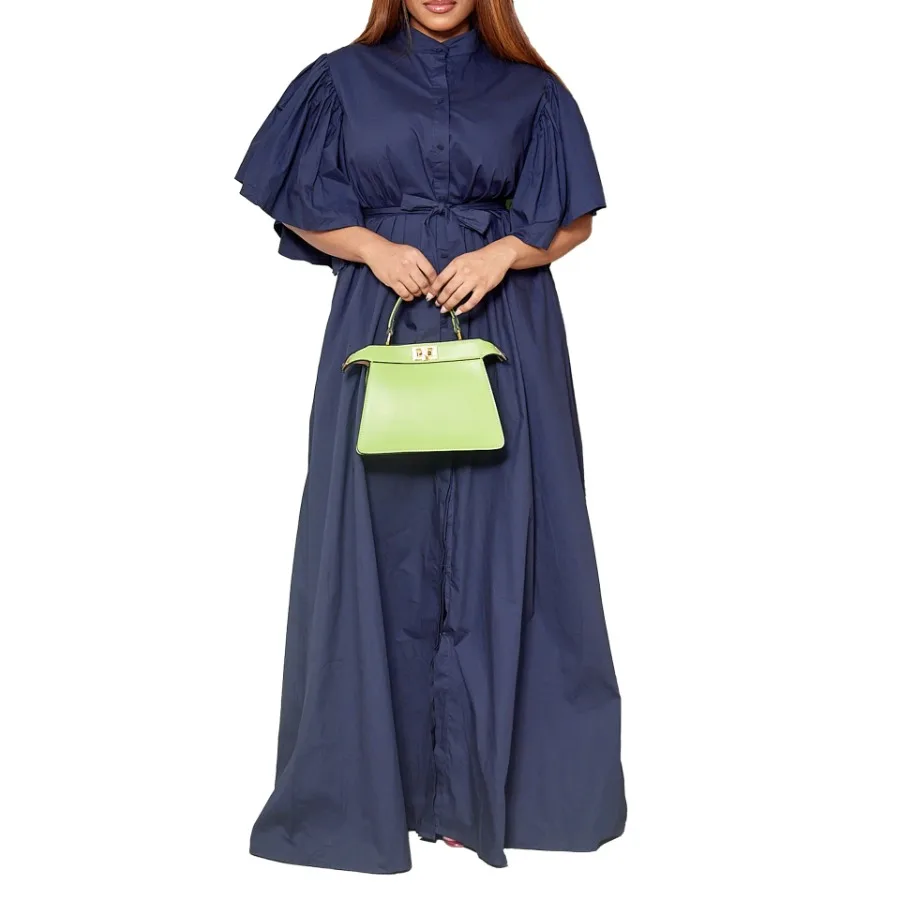 Robe de soirée longue en satin pour femme, robe d'été maxi, col rond bohème, manches chauve-souris, robe éducative, grande taille, 3XL, mode, été, 3/4