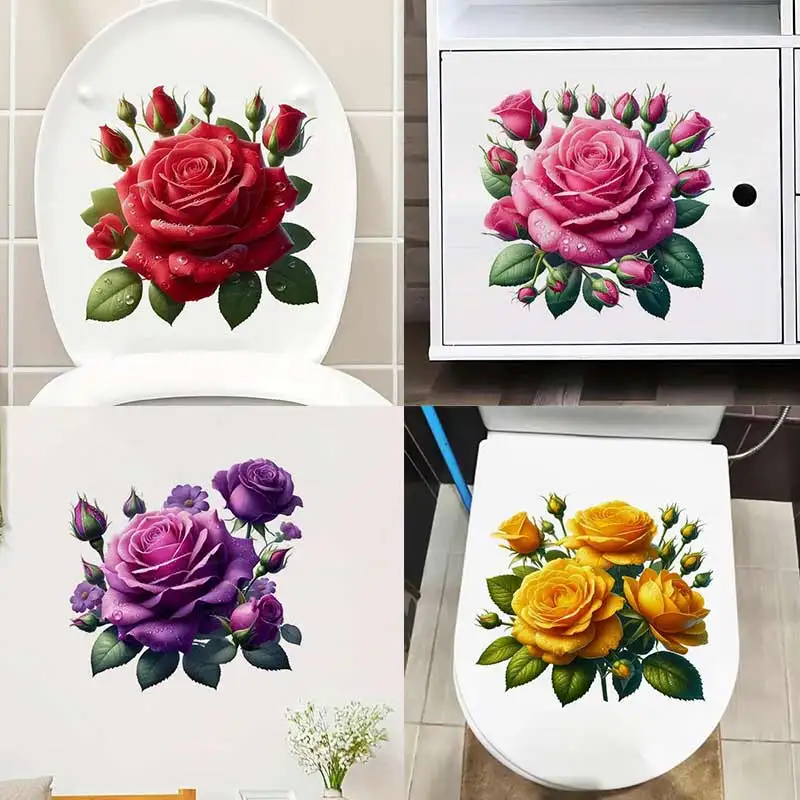 Watercolor Rose Wall Sticker Bathroom Toilet Decor Living Room Cabinet Refrigerator Home Decoration Decals Stickers S494