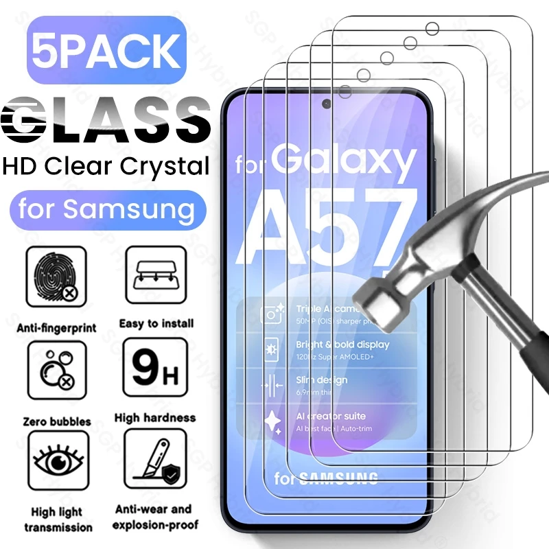 5 Stück 9H Premium gehärtetes Glas für Samsung Galaxy A57 5G Displayschutzfolie auf SamsungA57 A 57 37 27 17 07 A37 A27 A17 A07 HD-Folie