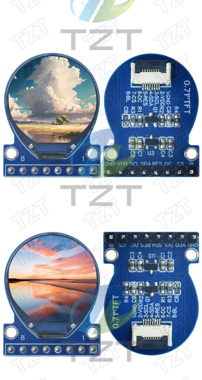 1/2/5PCS TZT 0,71 Zoll TFT LCD Display Modul Rund RGB 160*160 GC9A01 Treiber 8PIN SPI Schnittstelle 160x160 PCB Für Arduino – Detail 4