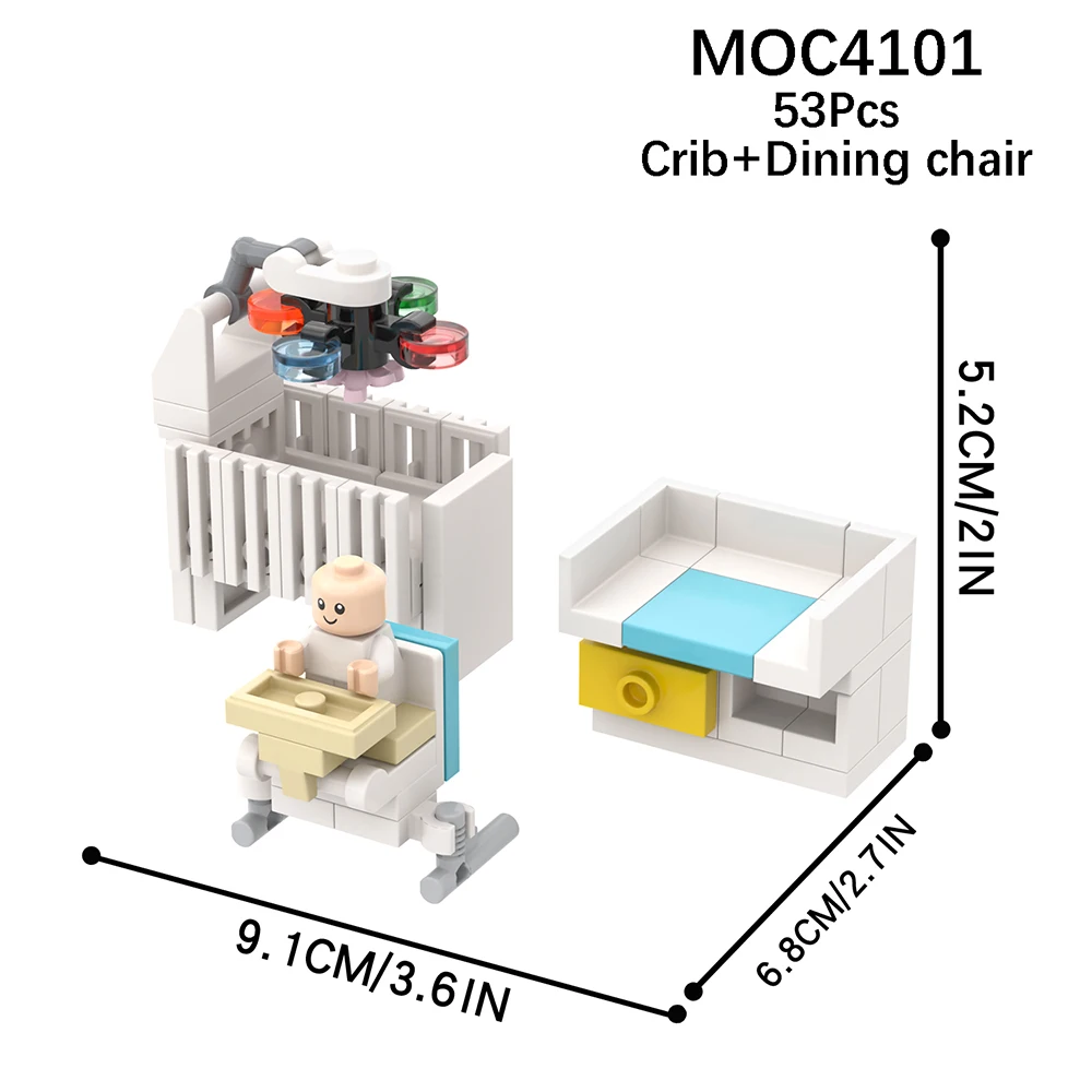 MOOXI Stadt Baby Zimmer Set 53Pcs MOC Ziegel Krippe Baby Esstisch Stuhl Figuren Teile Bausteine Kinder Spielzeug Für kinder Geschenk – Detail 1