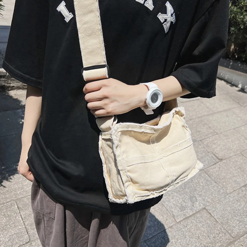 Vintage Japanese Style Women's Canvas Bag Mini Shoulder Bag Retro Workwear Style Crossbody Bag Unisex Zipper Shopping Bag