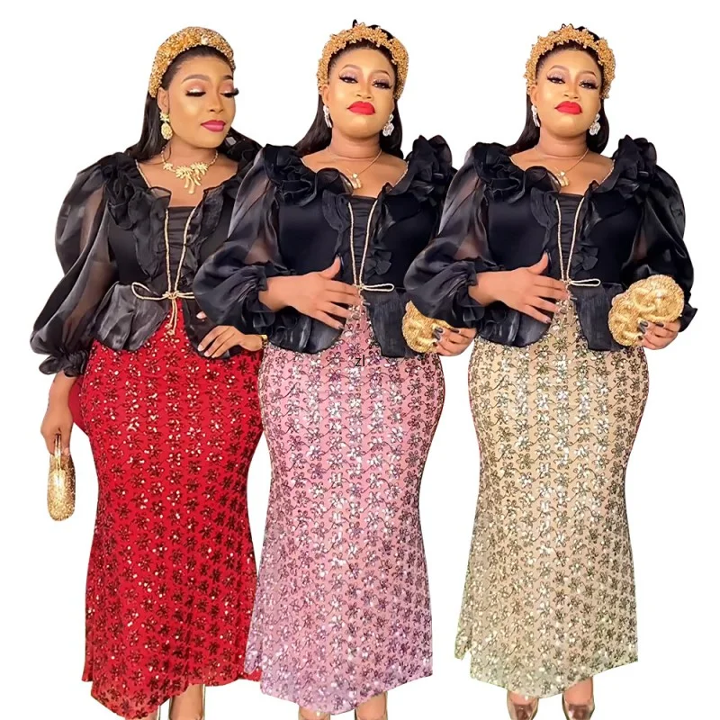 

Sequin Long Maxi African Dresses For Women Spring Summer New Dashiki African Clothing Chic Stylish Elegant Party Evening Dress