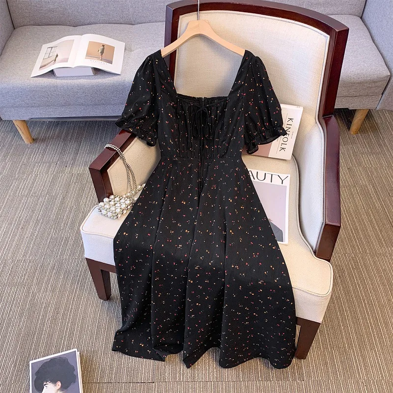 

Large Size Women Clothing Chubby Female French Retro Square Neck Floral Dresses 2024 New Summer Haute Couture for Women 5XL 6XL