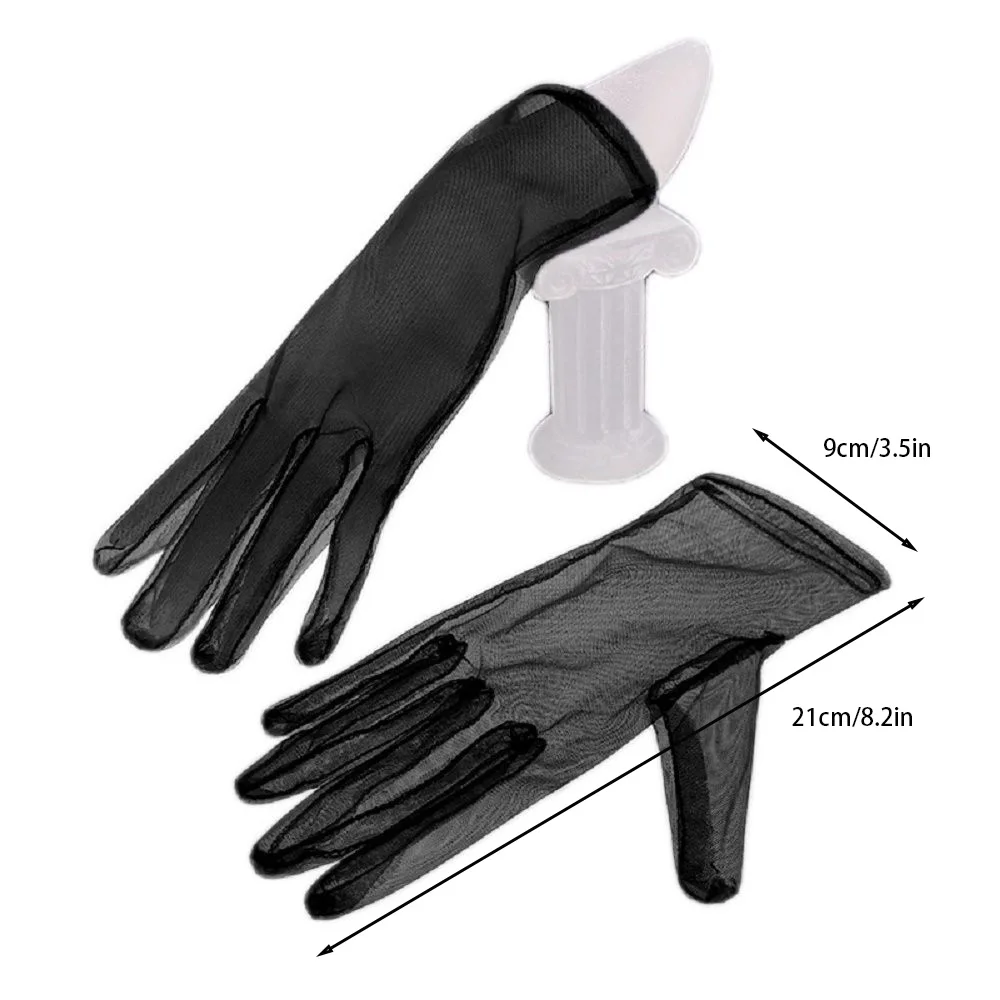Transparent Ultra Thin Wedding Bridal Elasticity Mesh Short Gloves Women Black White Etiquette Party Pageant Perform Prom Gloves