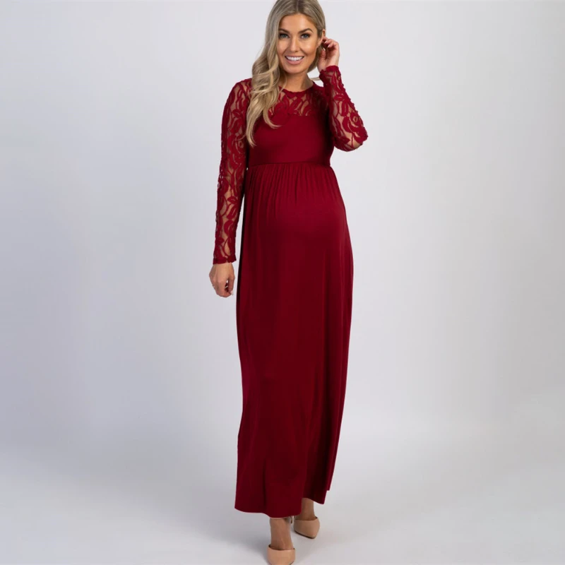 2022 Autumn Lace Pregnancy Dress Long Sleeve Maternity Gown Nursing Dresses Clothes Plus Pregnant Woman Vestidos Baby Showers