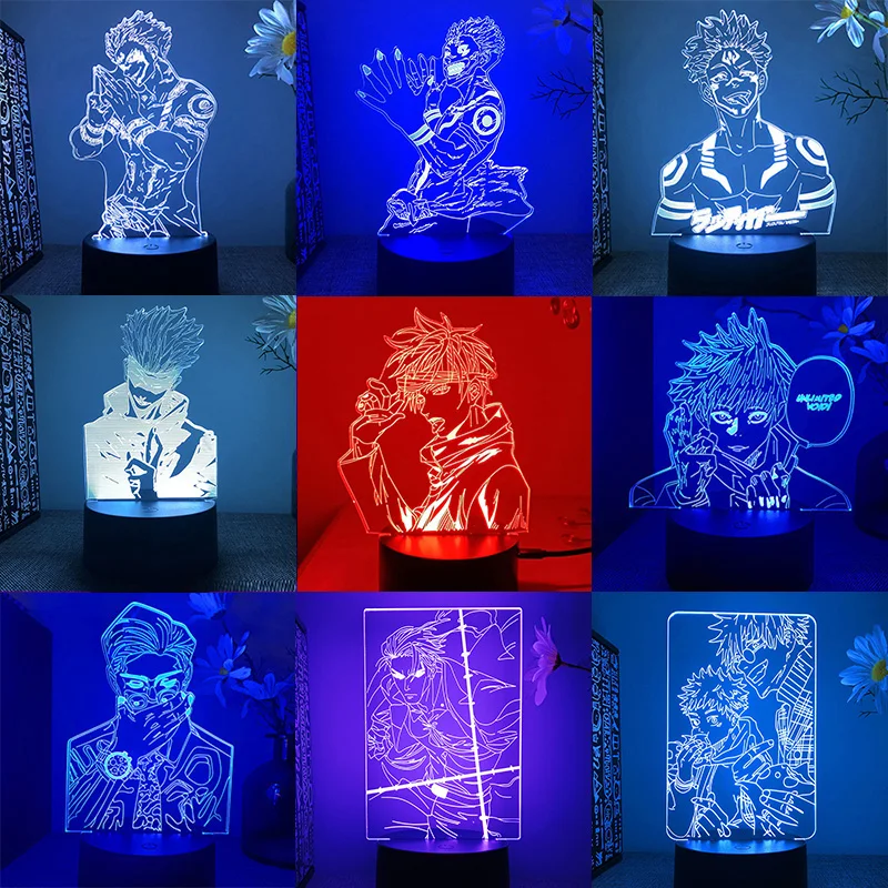 Rush CLYARTPSJujutsu Kaisen Yuji Megumi Nobara Gojo Maki Kento Geto Mahito  Sukuna 3D Anime Lamp LED Nightlights Colors Changing Lampara (Jujutsu