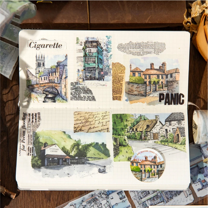 JIANWU 60mm*200cm Four Seasons with You Series Vintage Building Landscaping PET Tape Creative DIY Journal Collage Stationery 4