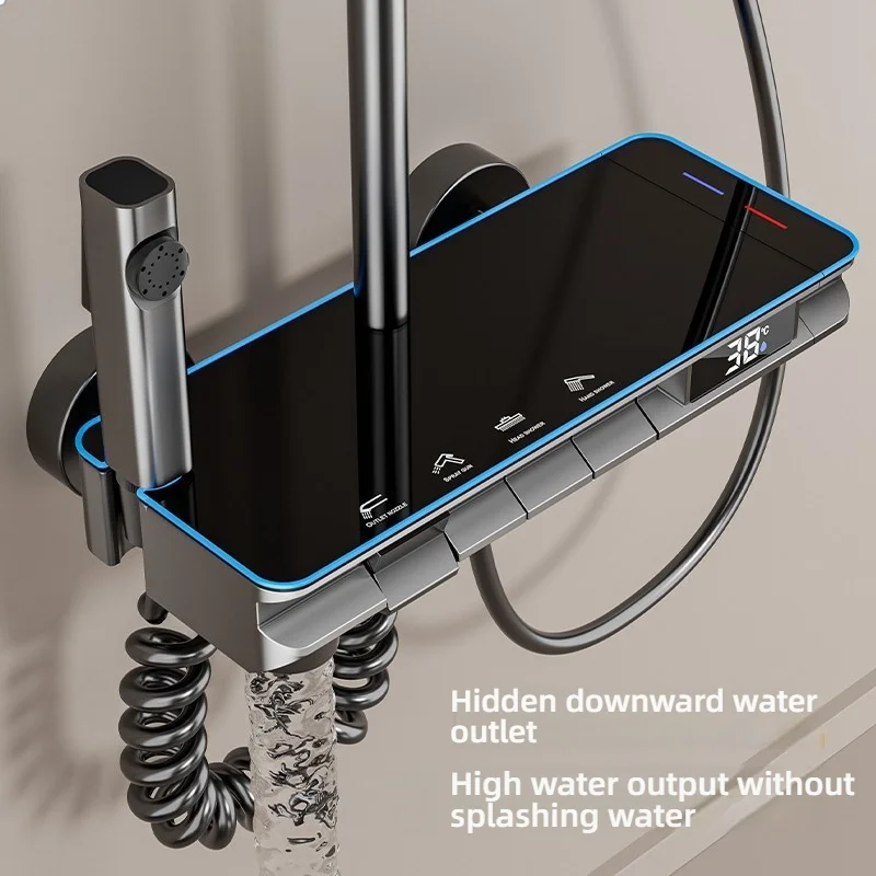 Temperature Digital Display Shower Set Faucet Bathroom Wall Mounted 4 Ways Water Outlet Rainlfall Hot Cold Shower Faucet System