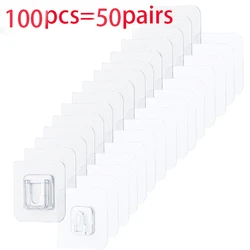 Transparent Double-Sided Adhesive Wall Hooks for Kitchen & Bathroom Storage (100PCS(50Pairs))