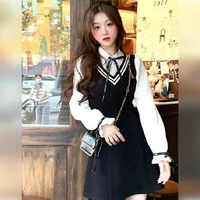 2025 Spring and Autumn New Splicing Shirt Collar Fake Two piece Dress Gentle Slimming Small College Style Long Sleeve Skirt 2
