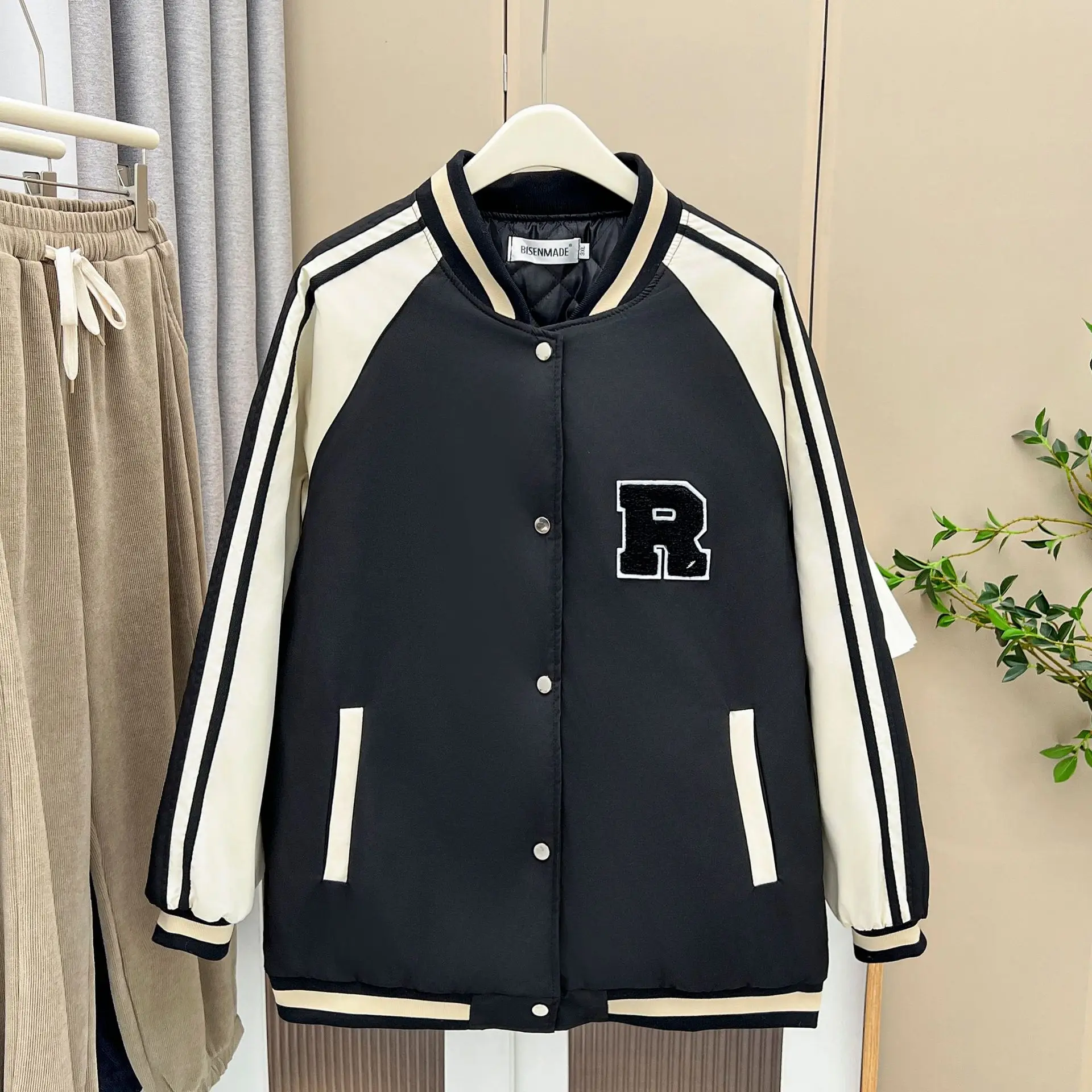 Womens Plus Size Winter Parkas Casual Clothing Letter Labeling Baseball Uniform Quilted Jacket Curve Warm Coats S6 5719