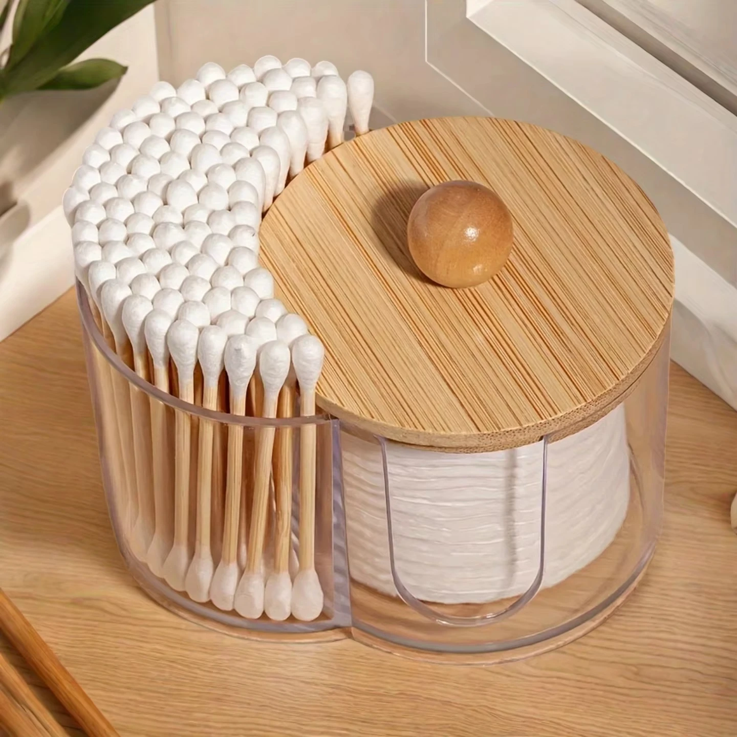 Dual Compartment Cotton Storage Holder – Clear Organizer for Cotton Swabs & Cotton Balls 3